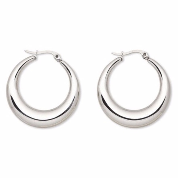 Surgical Stainless Steel Puffed Hoop Earrings - Picture 1 of 1